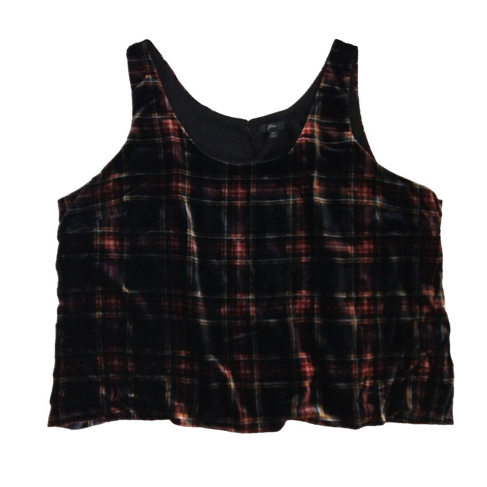 J Crew Stewart Tartan Plaid Velvet Tank Top Plus Size 24 Black Shell K2521